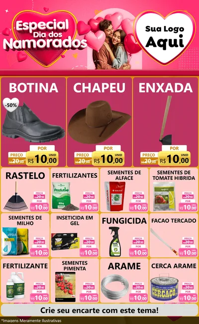 Modelo de Encarte para Encarte Grande com o tema Especial Dia dos Namorados para Agropecuária