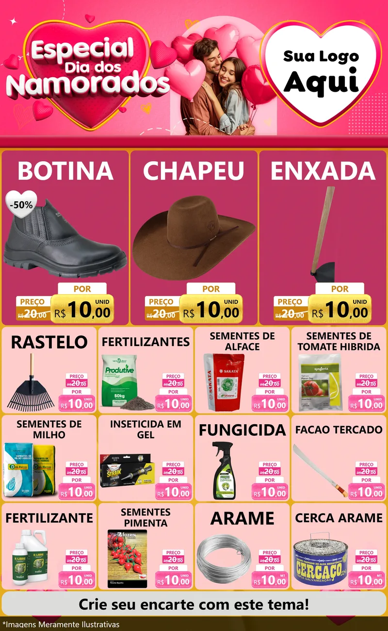 Modelo de Encarte para Encarte Grande com o tema Especial Dia dos Namorados para Agropecuária