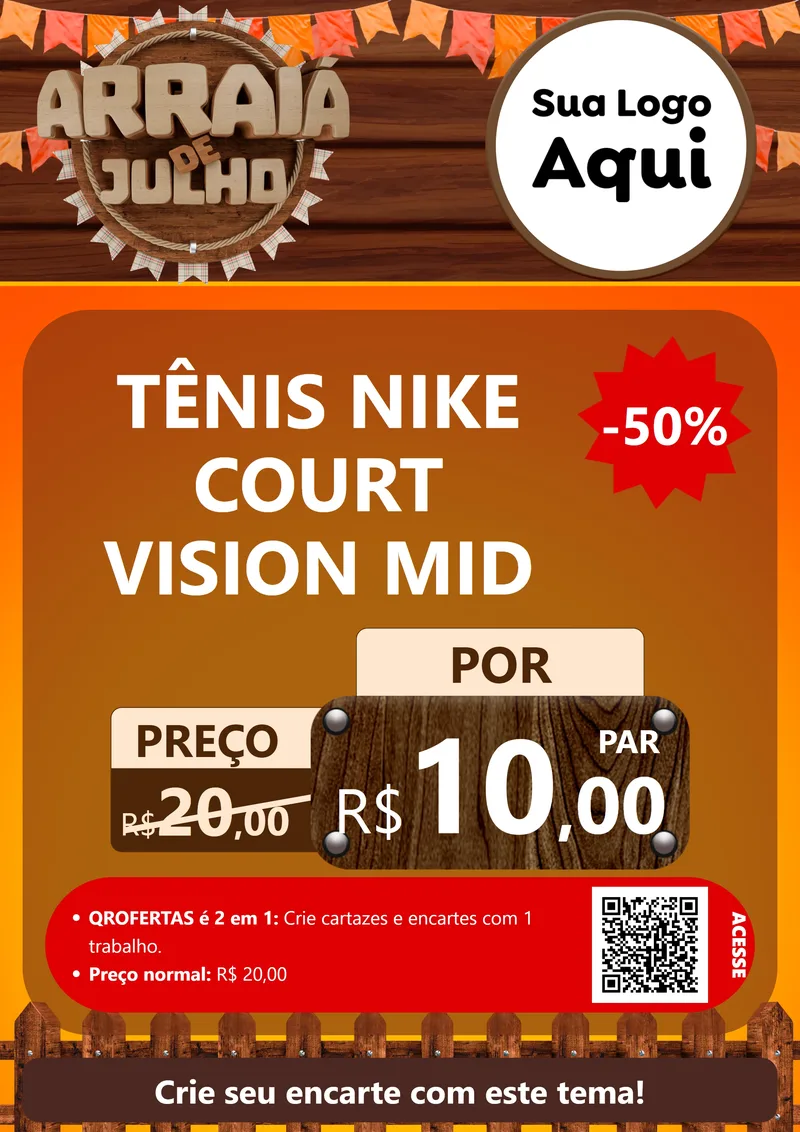 Modelo de Cartaz para Cartaz A4 Vertical com o tema Arraiá de Julho - Junina para Calçados