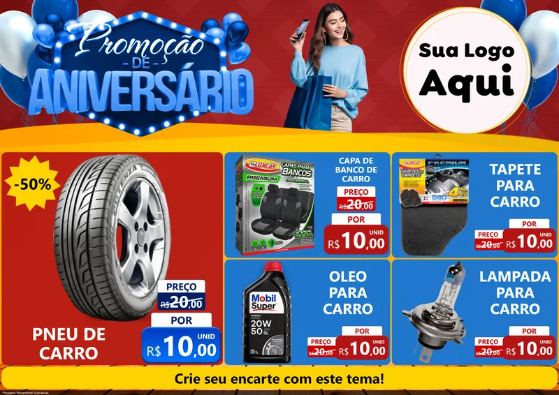 Modelo de Encarte para Encarte A4 Horizontal com o tema Promoção de Aniversário para Auto peças