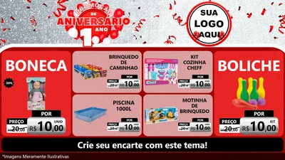 Modelo de TV para TV Horizontal com o tema Promoção de Aniversário - 1 Ano para Brinquedos