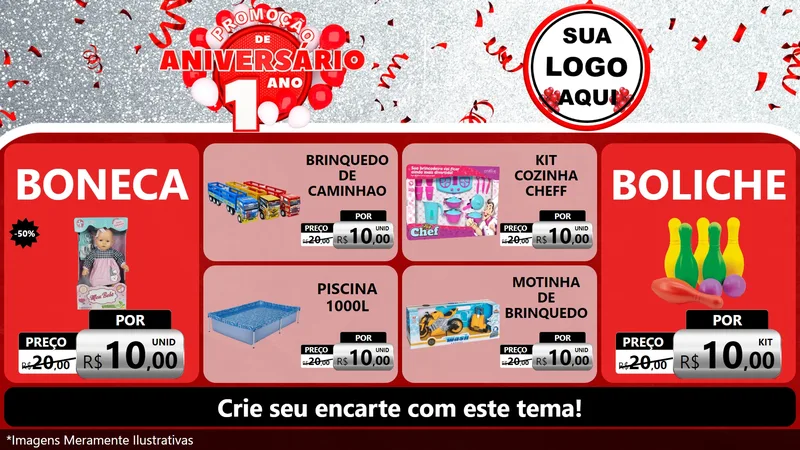 Modelo de TV para TV Horizontal com o tema Promoção de Aniversário - 1 Ano para Brinquedos