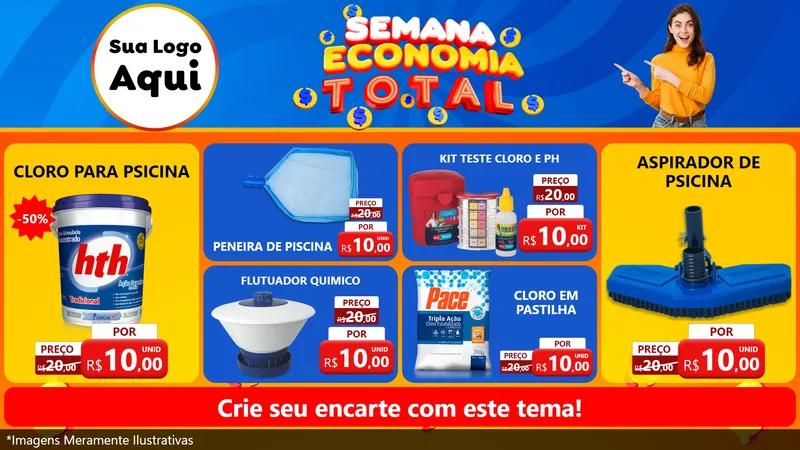 Modelo de TV para TV Horizontal com o tema Semana Economia Total para Produtos para Piscina