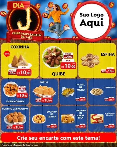 Modelo de Rede Social para Feed Instagram com o tema Dia J - O Dia Mais Barato Do Mês para Salgadaria