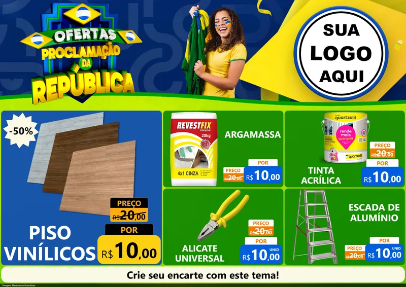 Modelo de Encarte para Encarte A4 Horizontal com o tema Ofertas Proclamação da República para Material para Construção