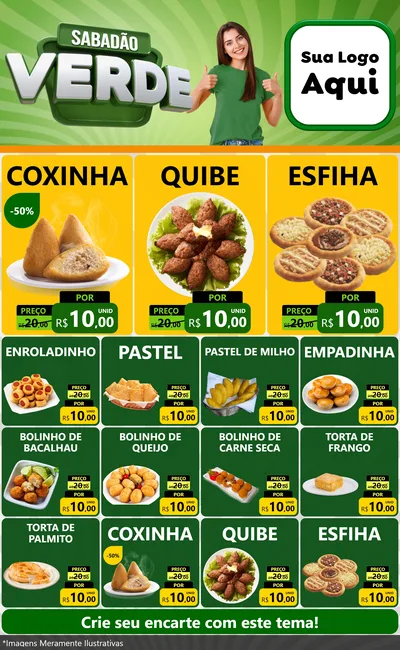 Modelo de Encarte para Encarte Grande com o tema Sabadão Verde para Salgadaria