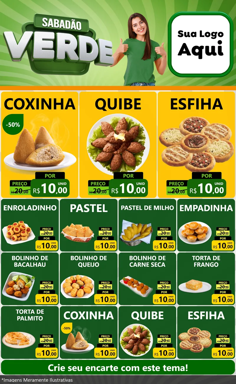 Modelo de Encarte para Encarte Grande com o tema Sabadão Verde para Salgadaria