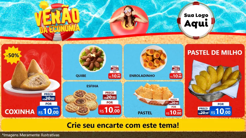 Modelo de TV para TV Horizontal com o tema Verão da Economia para Salgadaria