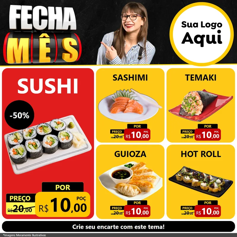 Modelo de Rede Social para Feed Facebook com o tema Fecha Mês para Comida japonesa