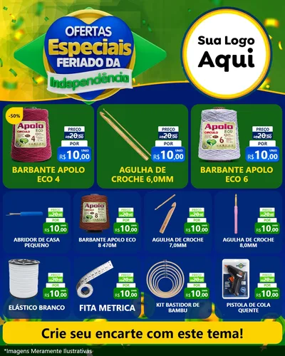 Modelo de Rede Social para Feed Instagram com o tema Ofertas Especiais Feriado da Independência para Armarinho e Aviamentos