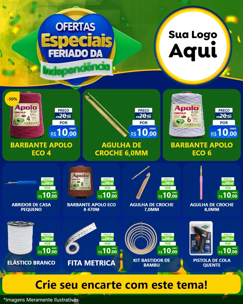 Modelo de Rede Social para Feed Instagram com o tema Ofertas Especiais Feriado da Independência para Armarinho e Aviamentos