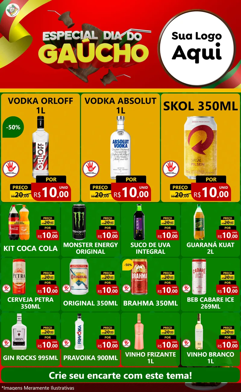 Modelo de Encarte para Encarte Grande com o tema Especial Dia do Gaúcho para Distribuidora de bebidas