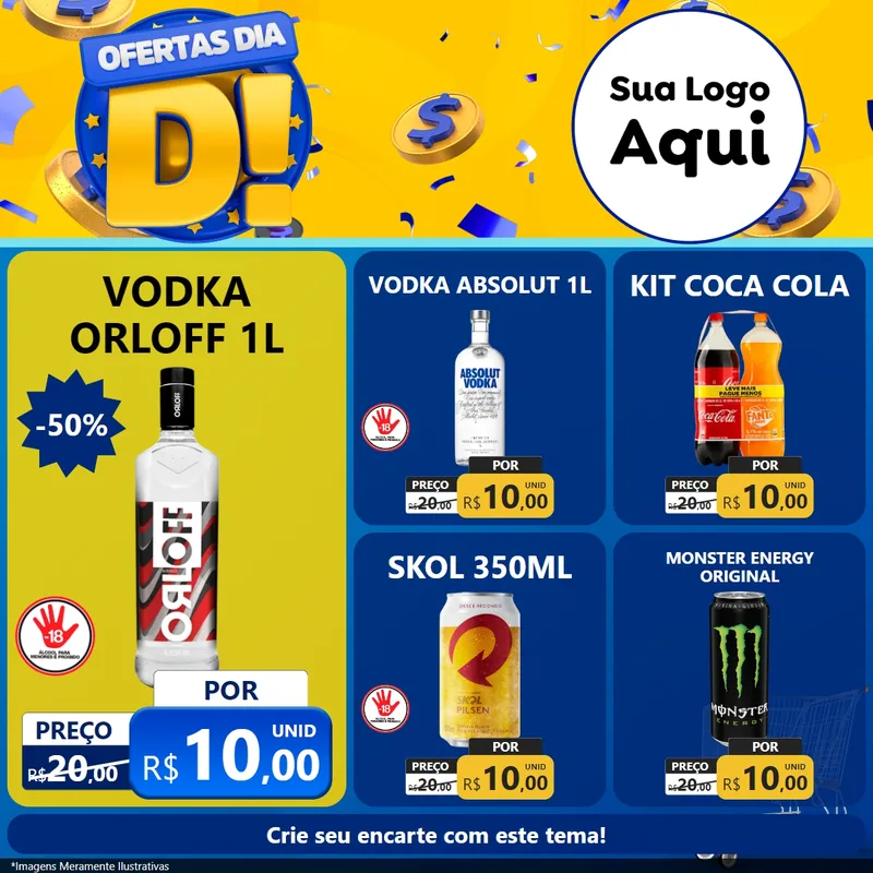 Modelo de Rede Social para Feed Facebook com o tema Ofertas Dia D para Distribuidora de bebidas