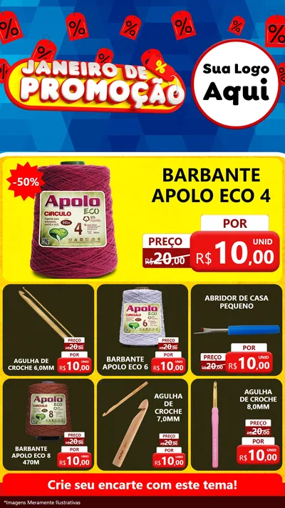 Modelo de Rede Social para Stories com o tema Janeiro de Promoção para Armarinho e Aviamentos
