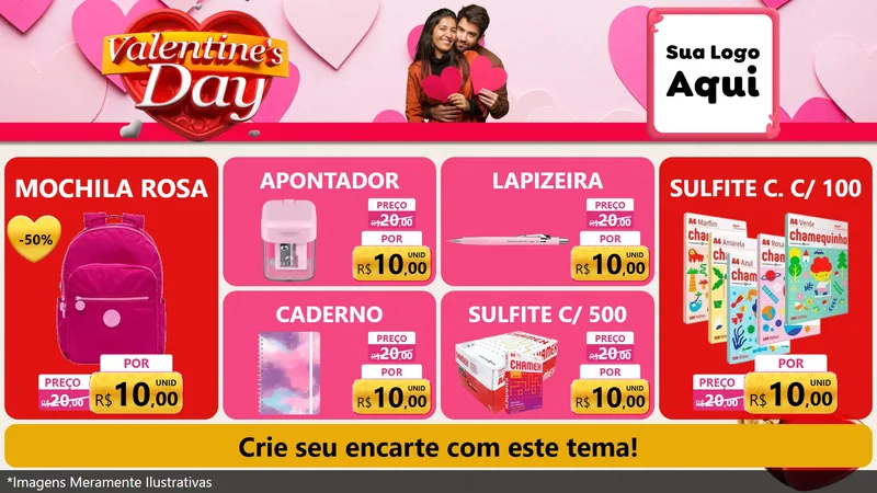 Modelo de TV para TV Horizontal com o tema Valentine's Day para Papelaria