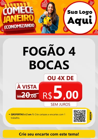 Modelo de Cartaz para Cartaz A4 Vertical com o tema Comece Janeiro Economizando para Móveis e Eletro
