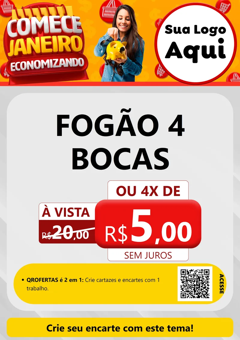 Modelo de Cartaz para Cartaz A4 Vertical com o tema Comece Janeiro Economizando para Móveis e Eletro