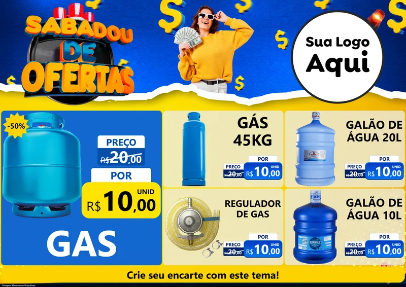 Modelo de Encarte para Encarte A4 Horizontal com o tema Sabadou de Ofertas para Água e gás