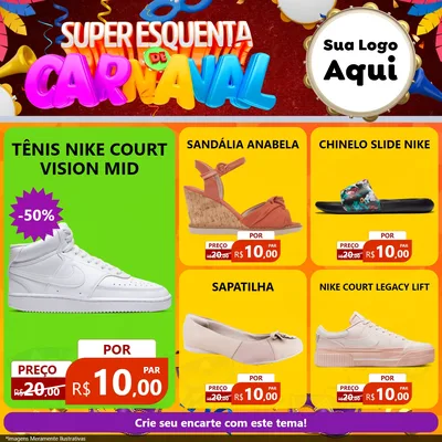 Modelo de Rede Social para Feed Facebook com o tema Super Esquenta de Carnaval para Calçados