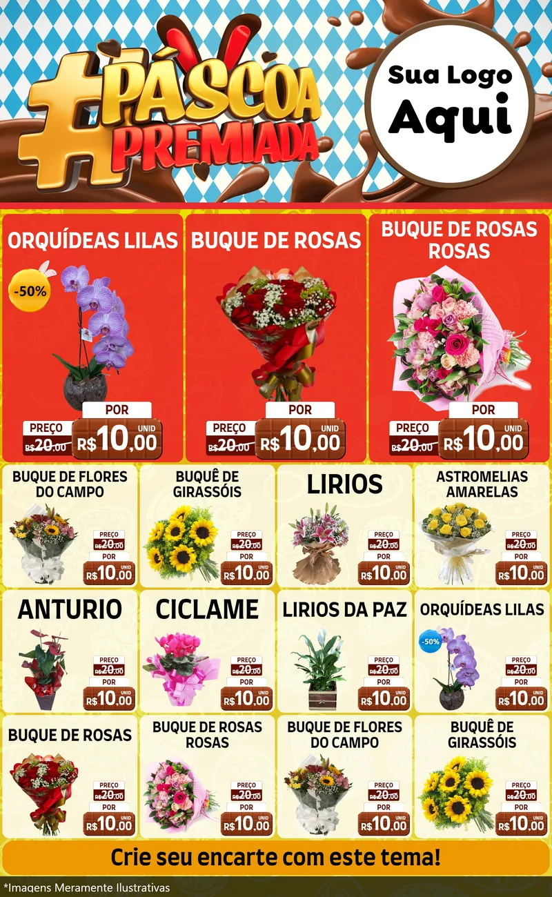 Modelo de Encarte para Encarte Grande com o tema Páscoa Premiada para Floricultura e jardim