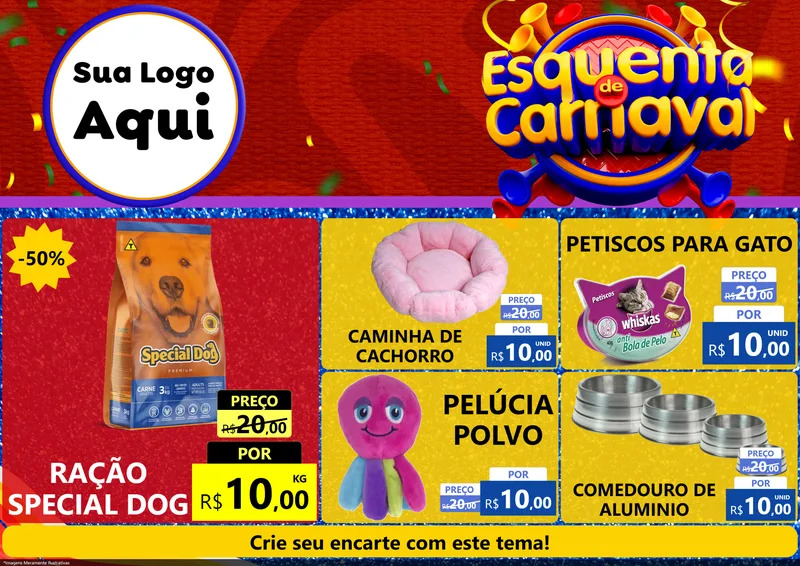 Modelo de Encarte para Encarte A4 Horizontal com o tema Esquenta de Carnaval para Pet Shop