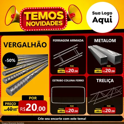 Modelo de Rede Social para Feed Facebook com o tema Temos Novidades para Ferragens