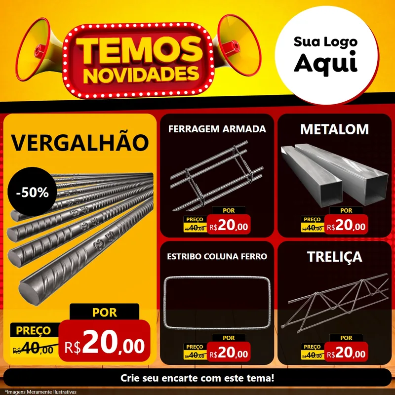 Modelo de Rede Social para Feed Facebook com o tema Temos Novidades para Ferragens