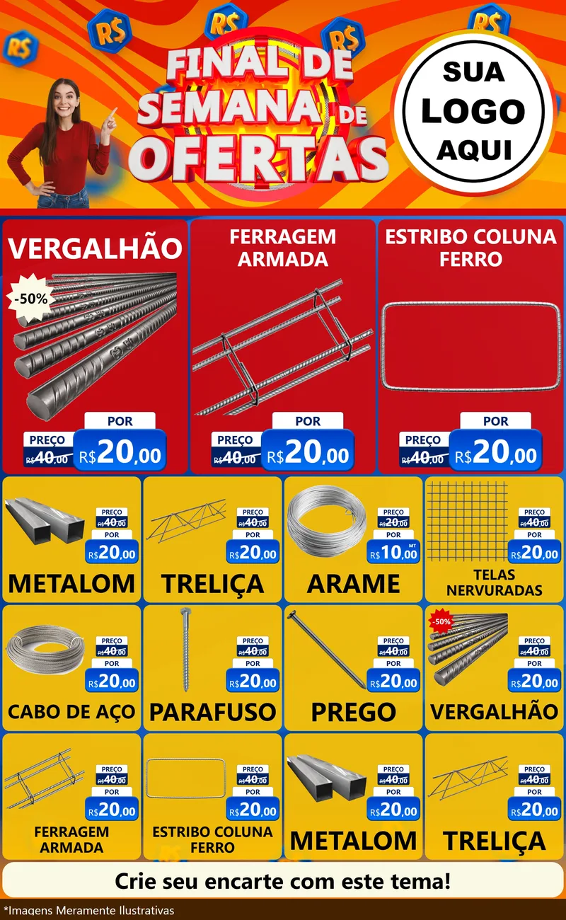 Modelo de Encarte para Encarte Grande com o tema Final de Semana de Ofertas para Ferragens