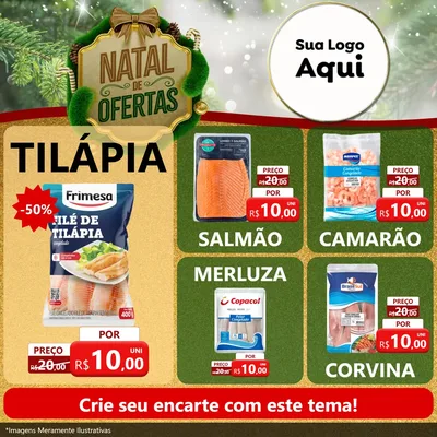 Modelo de Rede Social para Feed Facebook com o tema Ofertas de Natal para Peixaria