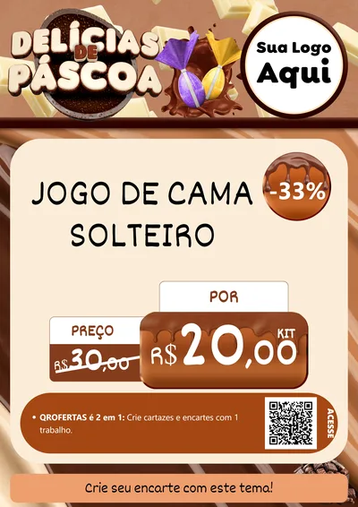 Modelo de Cartaz para Cartaz A4 Vertical com o tema Delícias de Páscoa para Cama, Mesa e Banho