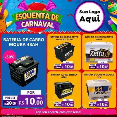 Modelo de Rede Social para Feed Facebook com o tema Esquenta de Carnaval para Baterias Elétricas