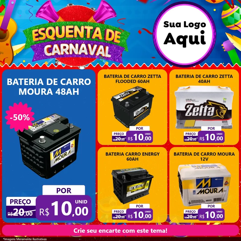 Modelo de Rede Social para Feed Facebook com o tema Esquenta de Carnaval para Baterias Elétricas