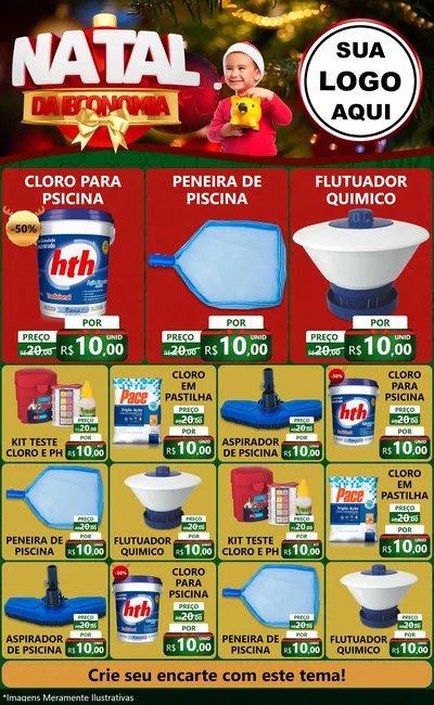 Modelo de Encarte para Encarte Grande com o tema Natal da Economia para Produtos para Piscina
