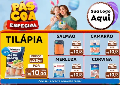 Modelo de Encarte para Encarte A4 Horizontal com o tema Páscoa Especial para Peixaria