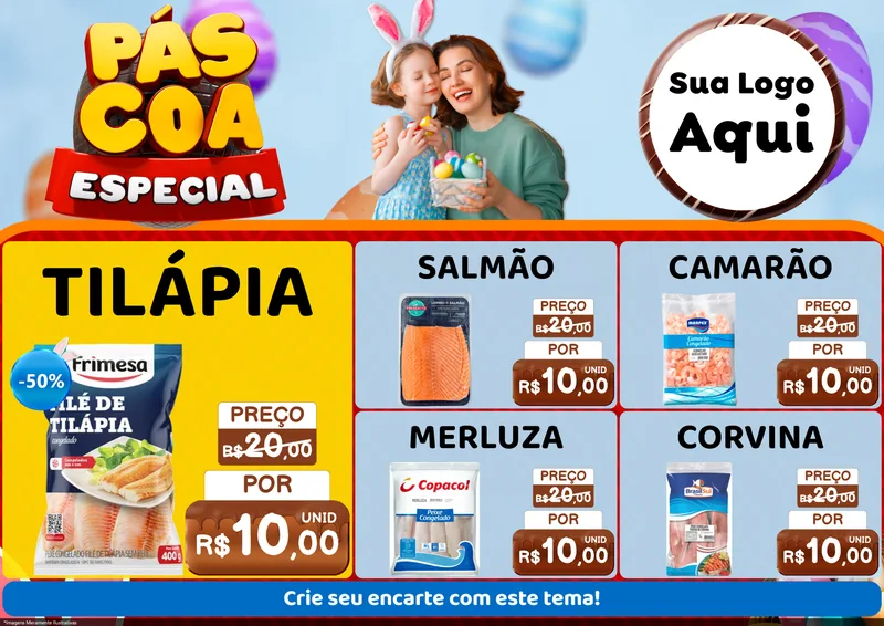 Modelo de Encarte para Encarte A4 Horizontal com o tema Páscoa Especial para Peixaria