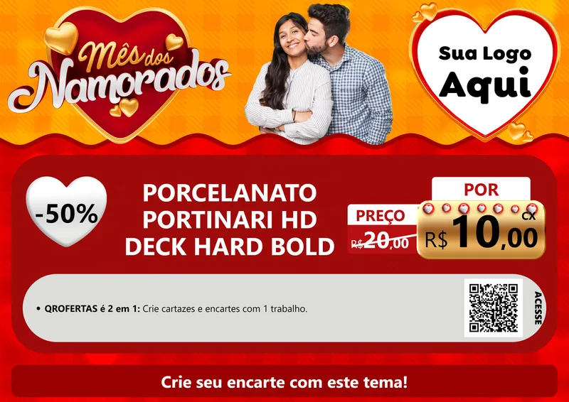 Modelo de Cartaz para Cartaz A4 Horizontal com o tema Mês dos Namorados para Pisos e revestimentos