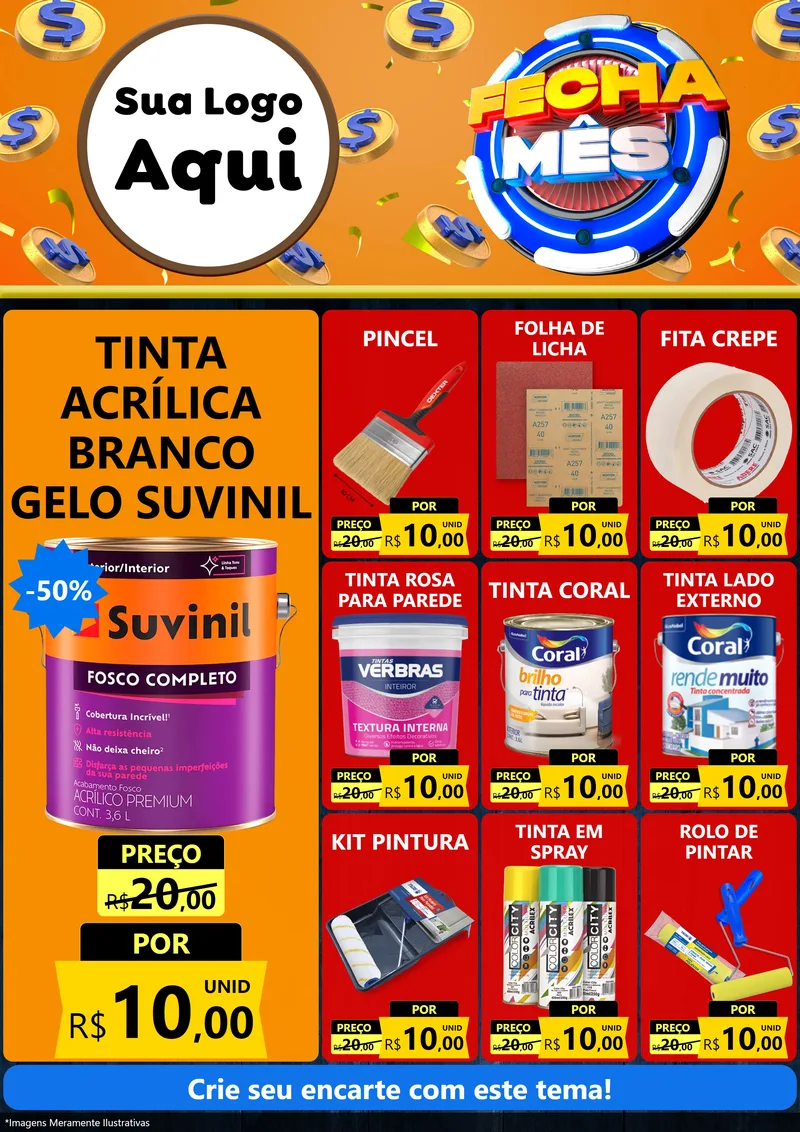 Modelo de Encarte para Encarte A4 Vertical com o tema Fecha Mês para Tintas e Ferramentas