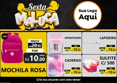 Modelo de Encarte para Encarte A4 Horizontal com o tema Sexta Maluca para Papelaria