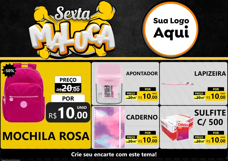 Modelo de Encarte para Encarte A4 Horizontal com o tema Sexta Maluca para Papelaria