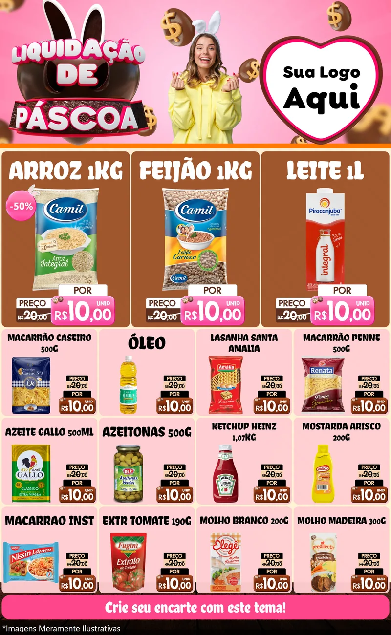 Modelo de Encarte para Encarte Grande com o tema Liquidação de Páscoa para Supermercado