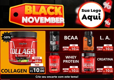 Modelo de Encarte para Encarte A4 Horizontal com o tema Black November para Suplementos alimentares