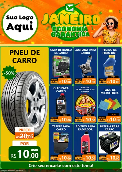 Modelo de Encarte para Encarte A4 Vertical com o tema Janeiro - Economia Garantida para Auto peças