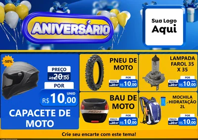 Modelo de Encarte para Encarte A4 Horizontal com o tema Aniversário para Moto peças