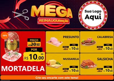 Modelo de Encarte para Encarte A4 Horizontal com o tema Mega Reinauguração para Frios e Laticínios