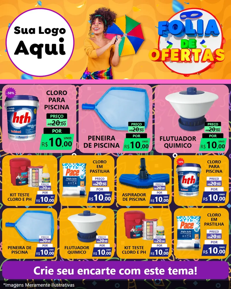 Modelo de Rede Social para Feed Instagram com o tema Folia de Ofertas para Produtos para Piscina