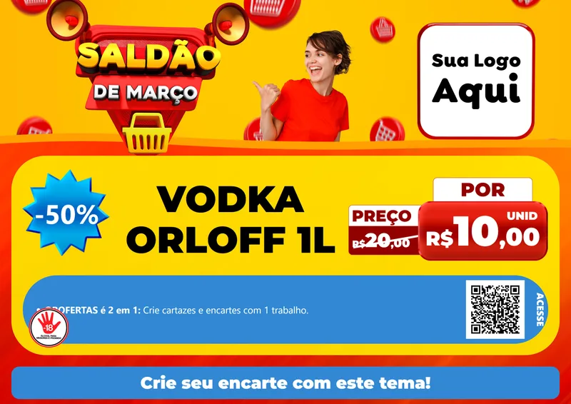 Modelo de Cartaz para Cartaz A4 Horizontal com o tema Saldão de Março para Distribuidora de bebidas