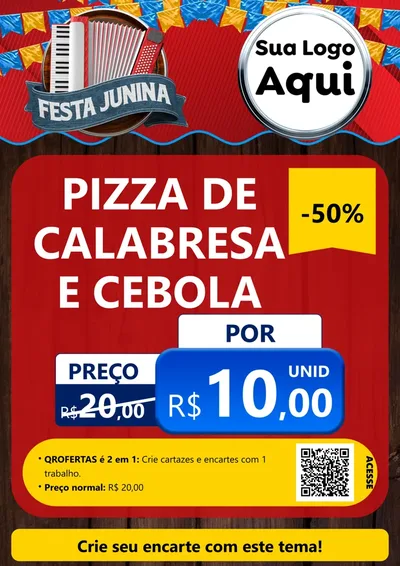 Modelo de Cartaz para Cartaz A4 Vertical com o tema Festa Junina para Pizzaria