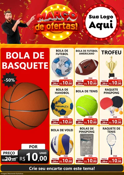 Modelo de Encarte para Encarte A4 Vertical com o tema Março de Ofertas! para Artigos Esportivos