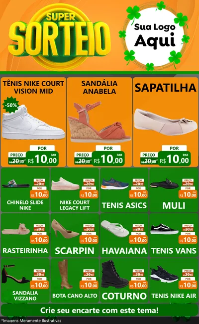 Modelo de Encarte para Encarte Grande com o tema Super Sorteio para Calçados
