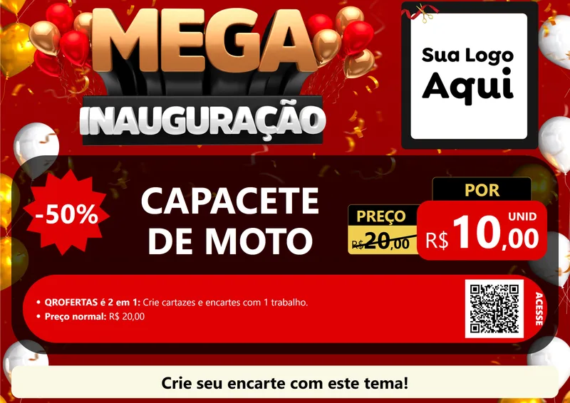 Modelo de Cartaz para Cartaz A4 Horizontal com o tema Mega Inauguração para Moto peças